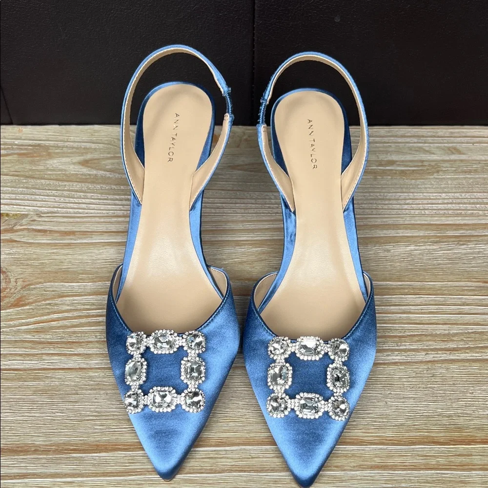 Ann Taylor Blue Satin Embellished Heels - Picture 8 of 11